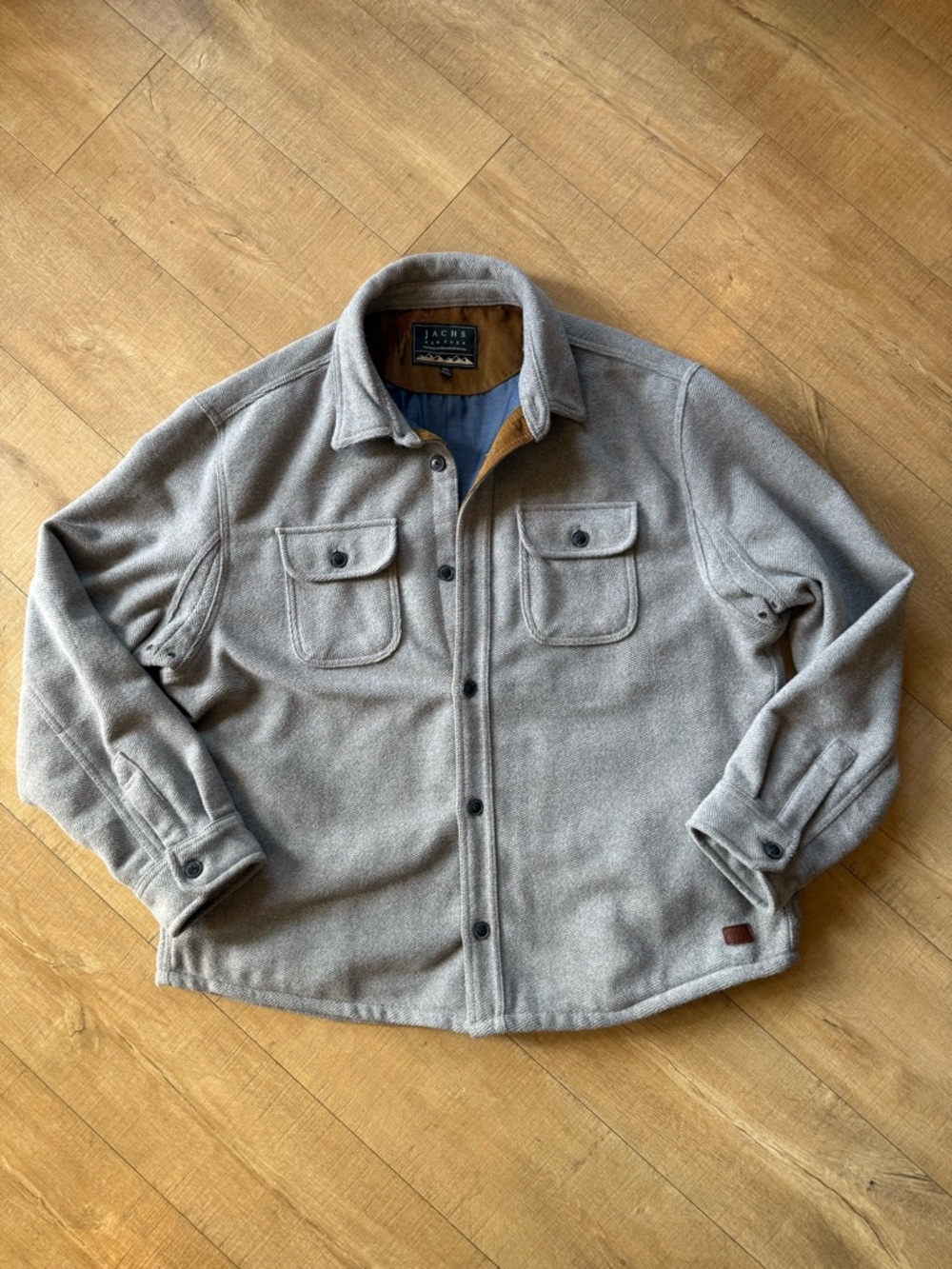 JACHS New York Fully Lined Wool Blend Shirt Jacket Shacket Grey herringbone XXL